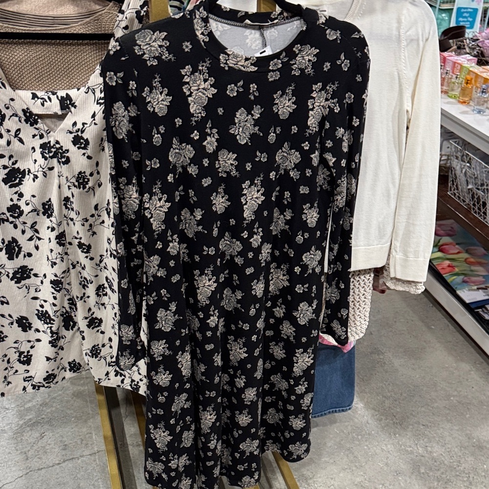 Reborn Black Dress with Cream Floral Design
